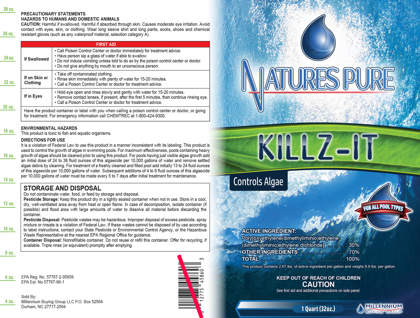 Natures Pure Killz-It Algaecide 30 – Pool Algae Control (32 oz)
